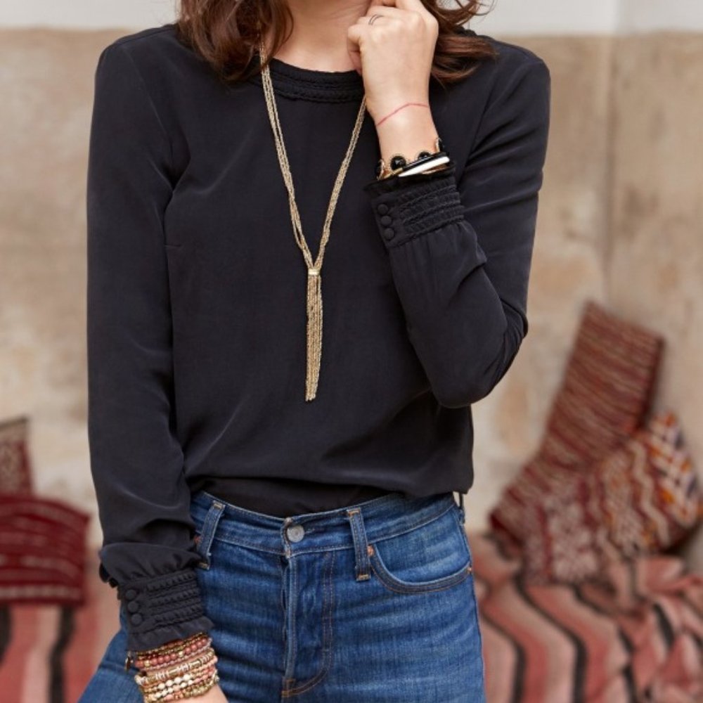 Sezane Riviera Blouse - black - 100% silk